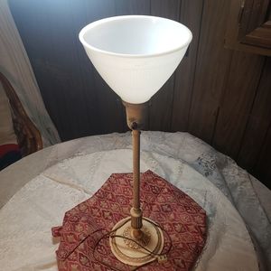 Vintage Cast Iron Table Lamp w/Milk Glass
